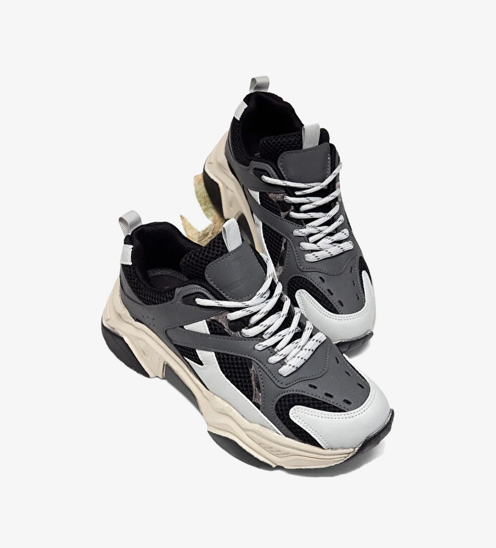 Kadin Fume Gri Rahat Kalip Poli Taban Bagcikli Sneaker