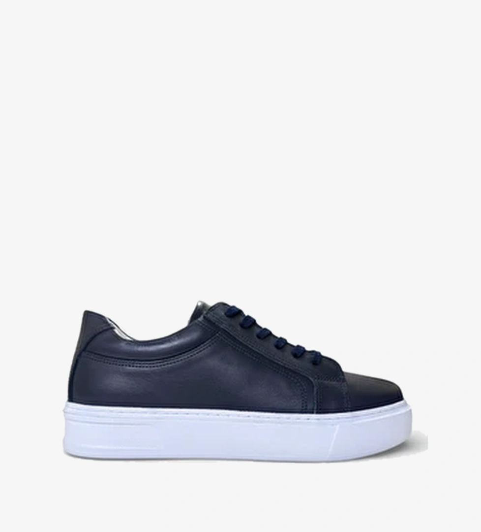 Hakiki Deri Sneaker Erkek Ayakkabi LacIvert