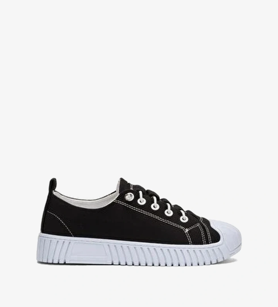 Unisex Kolay Giyilebilir Lastik Bagcikli Spor Keten Sneaker Ayakkabi SIyah - Beyaz