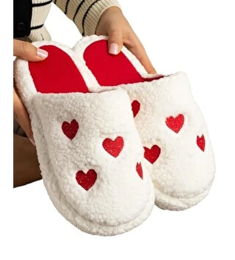 Kadin Pofuduk Nakisli Ev Terligi Ceyiz Bohca Terligi Valentine's Day Beyaz - Kirmizi