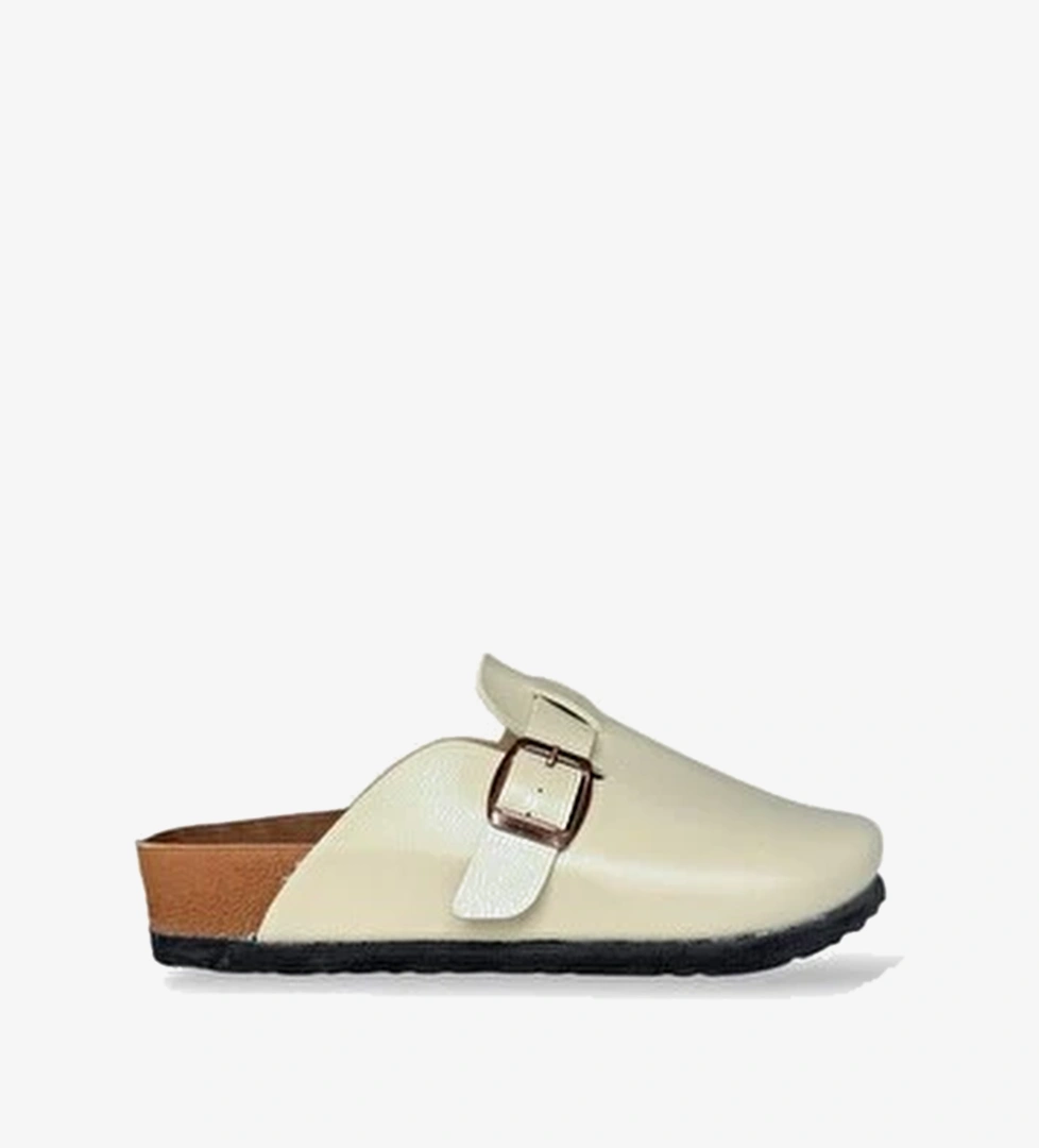 Unisex Toka Detayli Mantar Anatomik Tabanli Terlik Krem