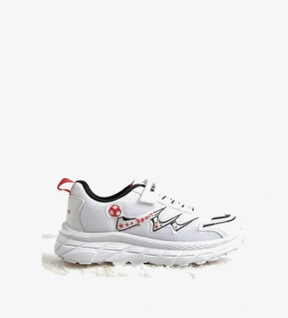 Cocuk Unisex Beyaz Siyah Rahat Kalip Nefes Alabilen Cirtli Sneaker