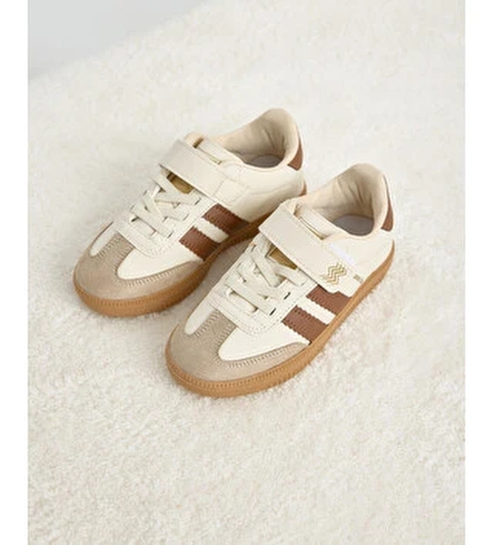 Cocuk Unisex Bej Termo Taban Yani Seritli Cirtli Bagcikli Sneaker