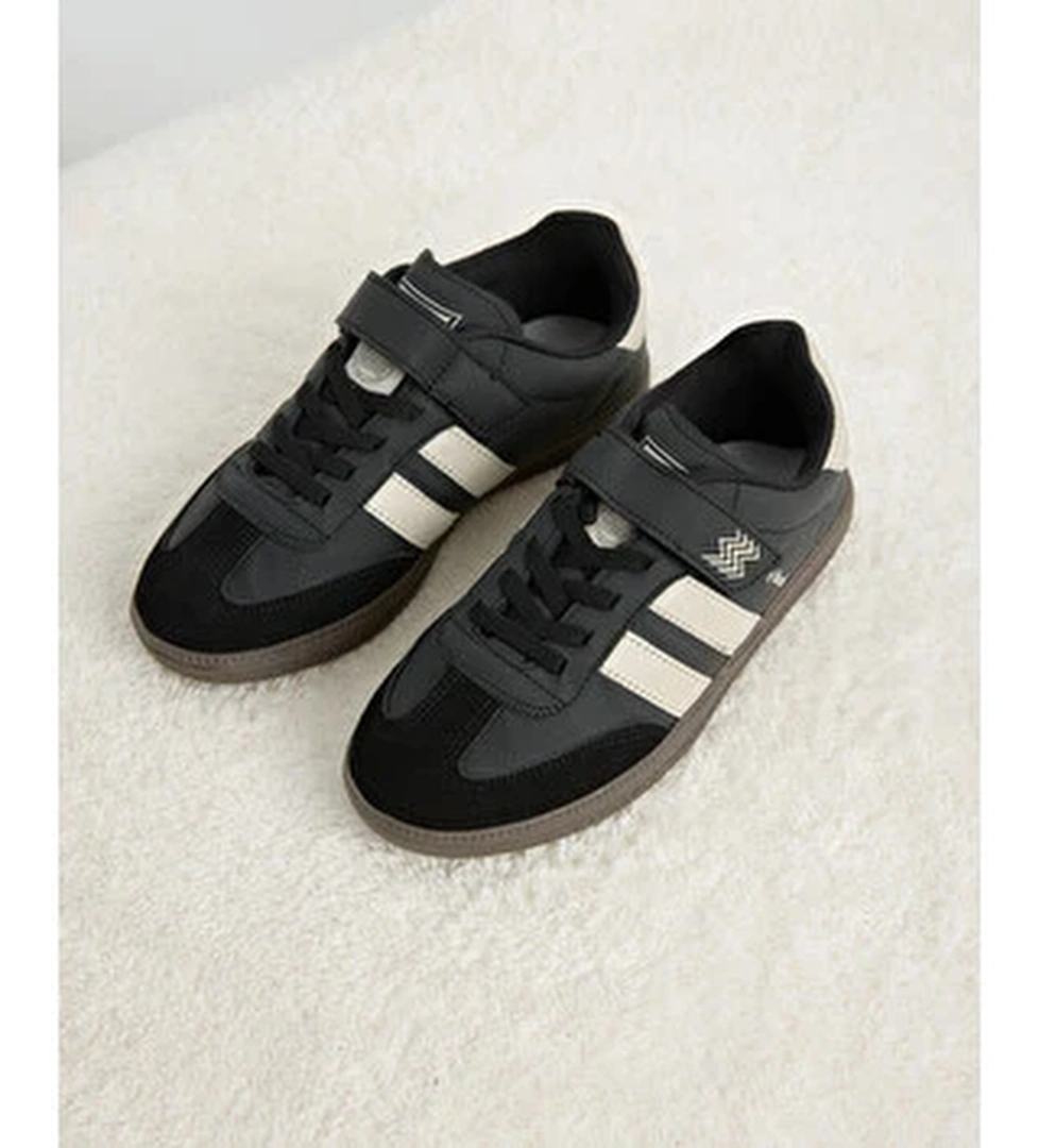 Cocuk Unisex Siyah Bej Termo Taban Yani Seritli Cirtli Bagcikli Sneaker