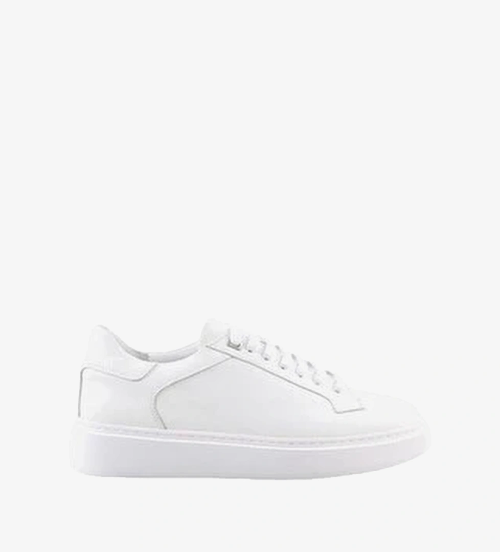 Beyaz %100 Deri Bagcikli Gunluk Sneaker Ayakkabi