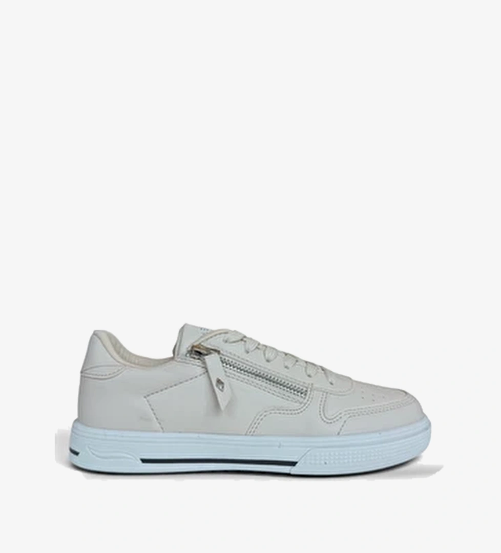 Gunluk Hafif Taban Bagcikli Fermuarli Kadin Sneaker Ayakkabi Bej