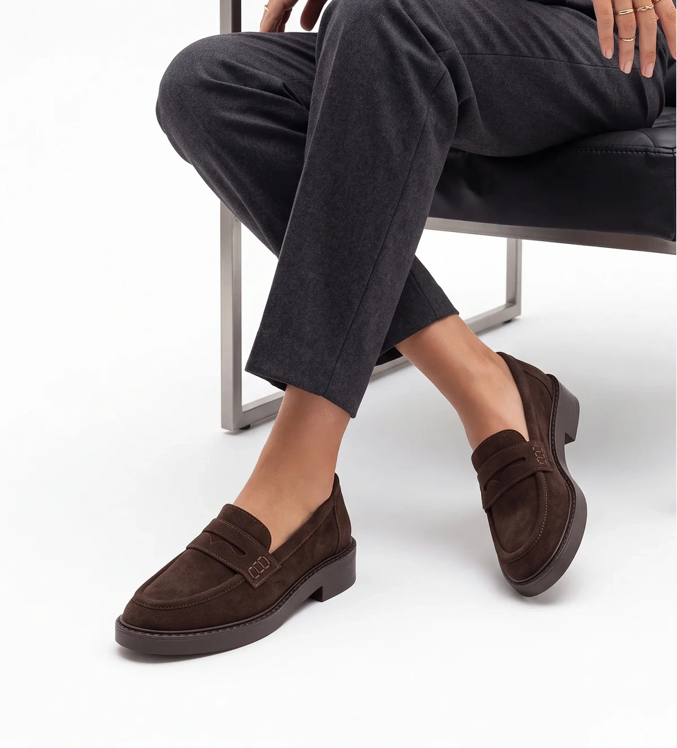 Kadın Loafer Günlük Klasik Ayakkabı Casual Makosen Fonle - Kahve Süet