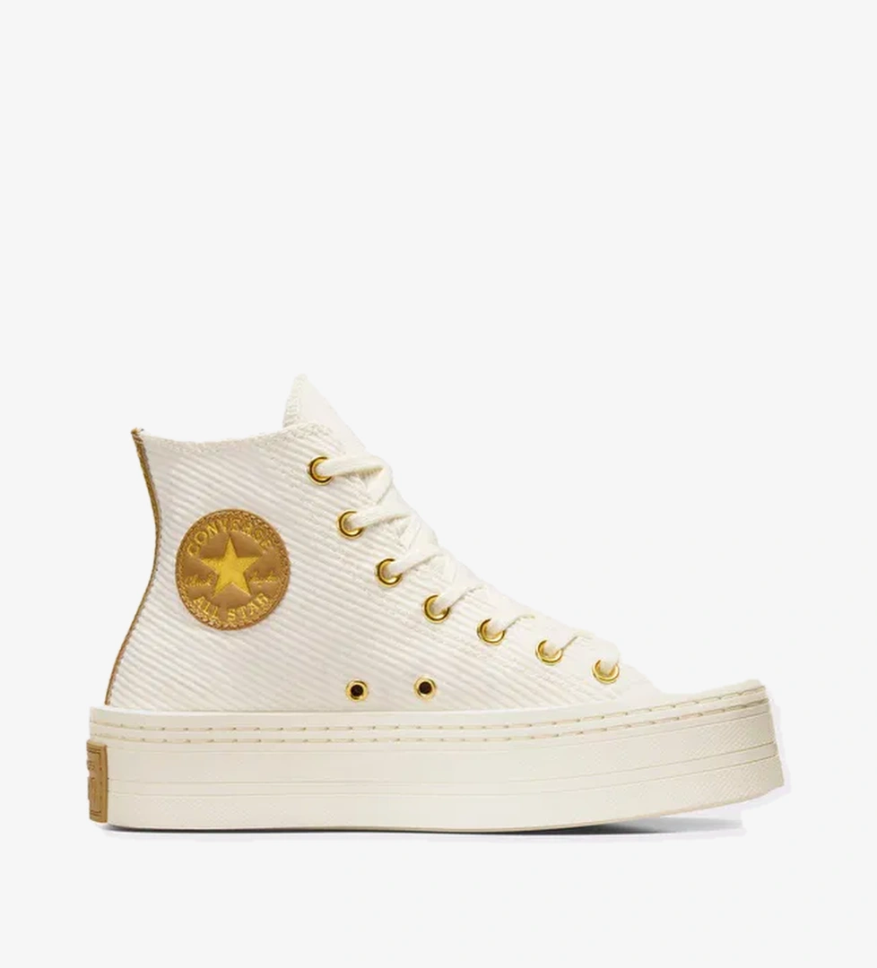 Converse Chuck Taylor All Star Modern Lift Platform Corduroy Kadın Krem Sneaker - Görsel 1