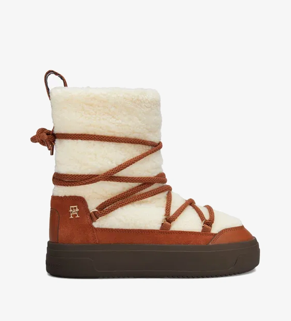 Tommy Hilfiger Tommy Hilfiger Lace-up Faux Shearling Kadın Kahverengi Kar Botu model görseli