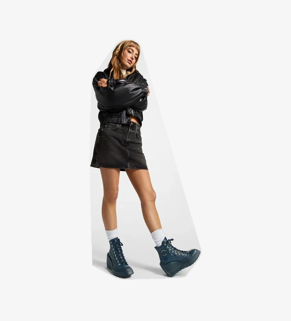 Converse Chuck 70 De Luxe Wedge Unisex Lacivert Deri Platform Sneaker