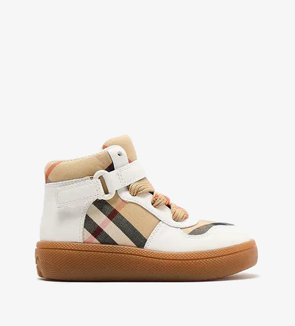 Burberry Burberry Sheldon And Leather High-Top Çocuk Bej Sneakers model görseli