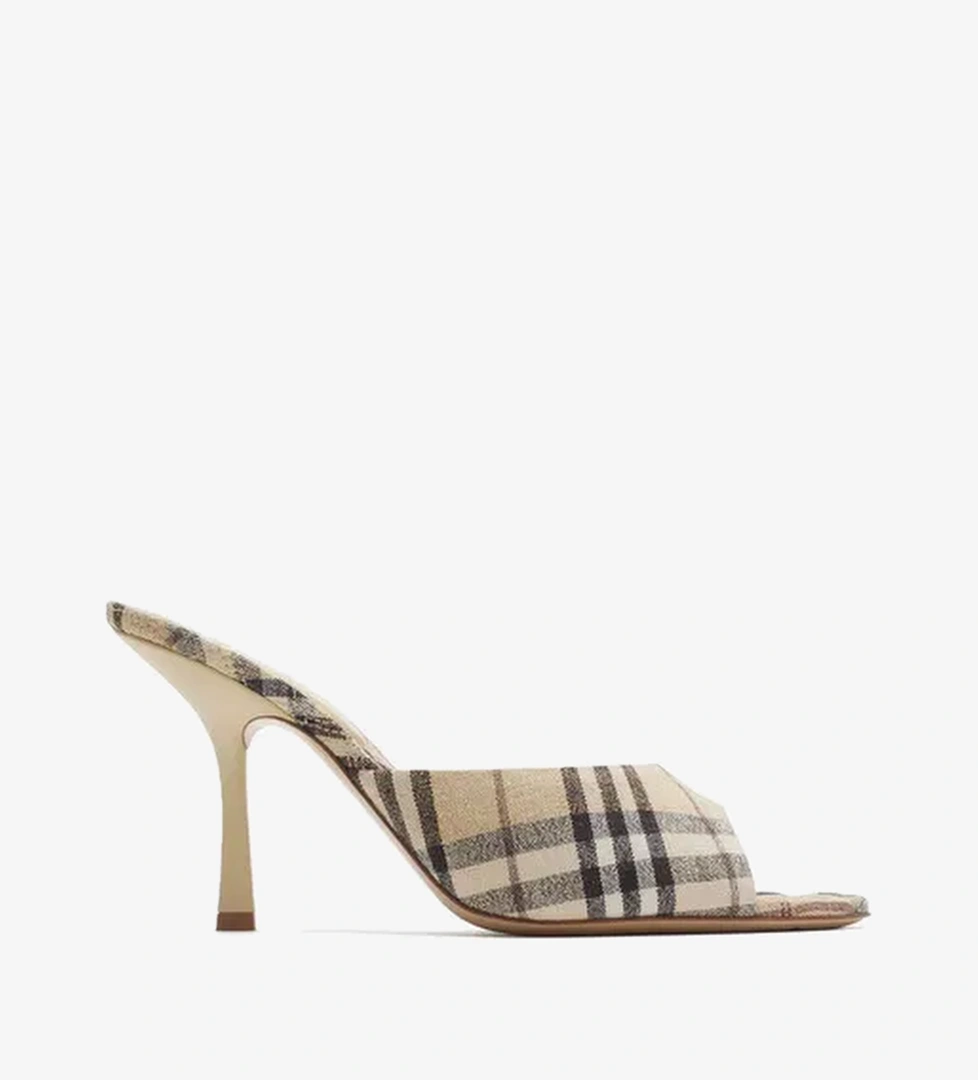 Burberry Linen Blend Mews High Mules Kadın Krem Topuklu Terlik - Görsel 1