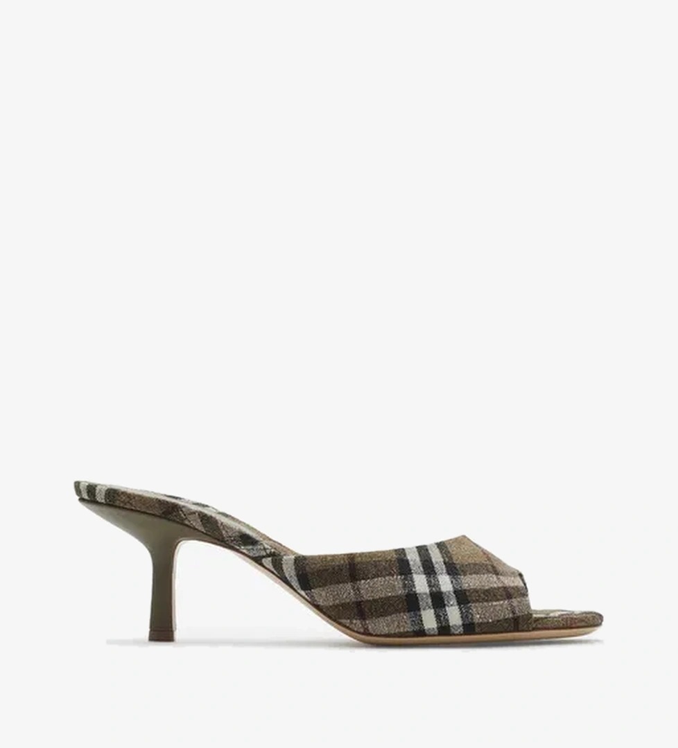 Burberry Burberry Linen Blend Mews Low Mules Kadın Haki Topuklu Terlik model görseli