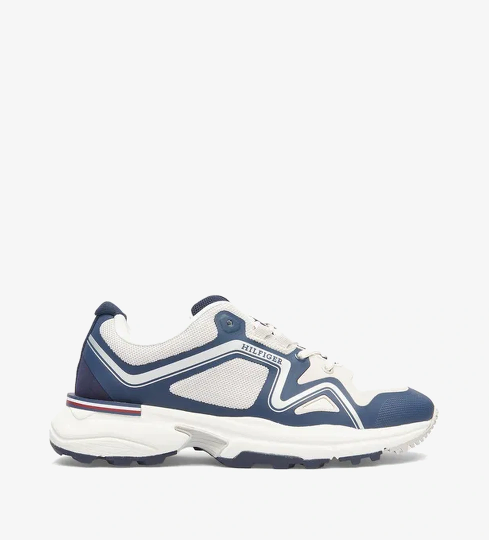 Tommy Hilfiger M Runner Tech Knit Lth Mix Erkek Mavi Sneaker - Görsel 1
