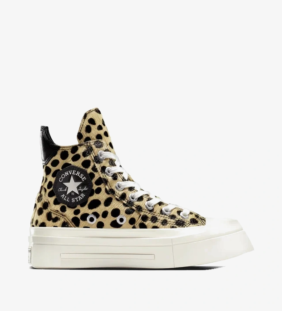 Converse Chuck 70 Leopard Print De Luxe Squared Unisex Siyah Platform Deri Sneaker
