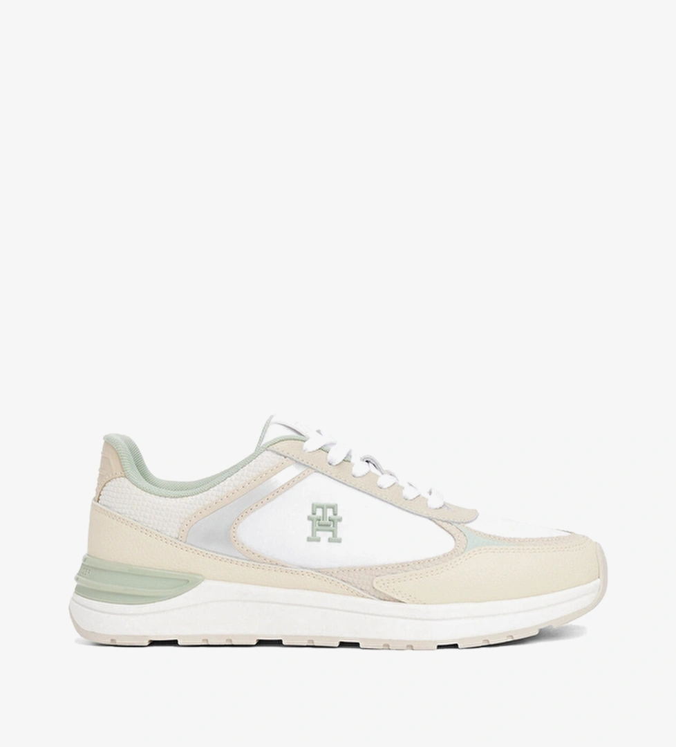 Tommy Hilfiger Kadın Fashion Runner Lthr Mix Ayakkabı FW0FW084720LB Beyaz/bej