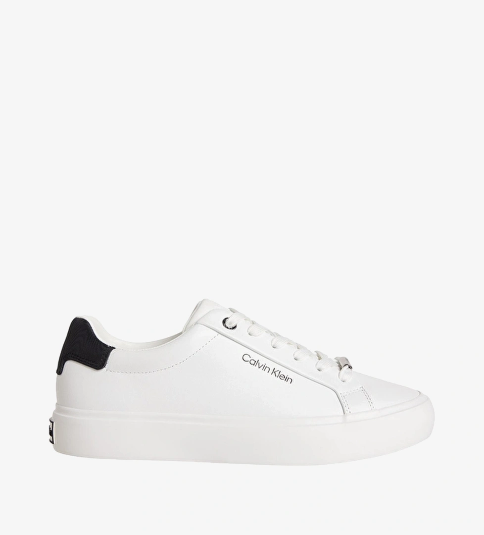 Calvin Klein Kadın Vulc Laceup Lth Moire Bt Ayakkabı HW0HW027470K5 Beyaz
