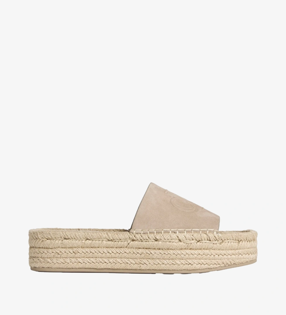 Calvin Klein Kadın Flatform Espadrille Mule Nub Mg Sandalet HW0HW02890A04 Bej