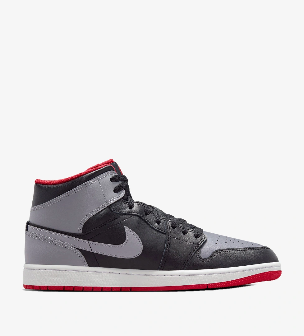 Jordan Air 1 Mid Erkek Siyah/Gri/Kırmızı Spor Ayakkabı