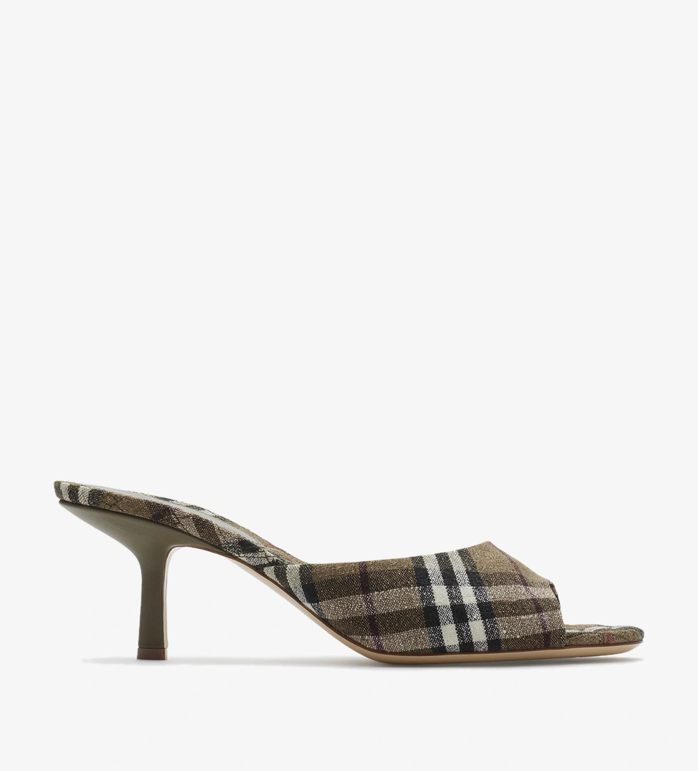 Burberry Linen Blend Mews Low Mules Kadın Haki Topuklu Terlik