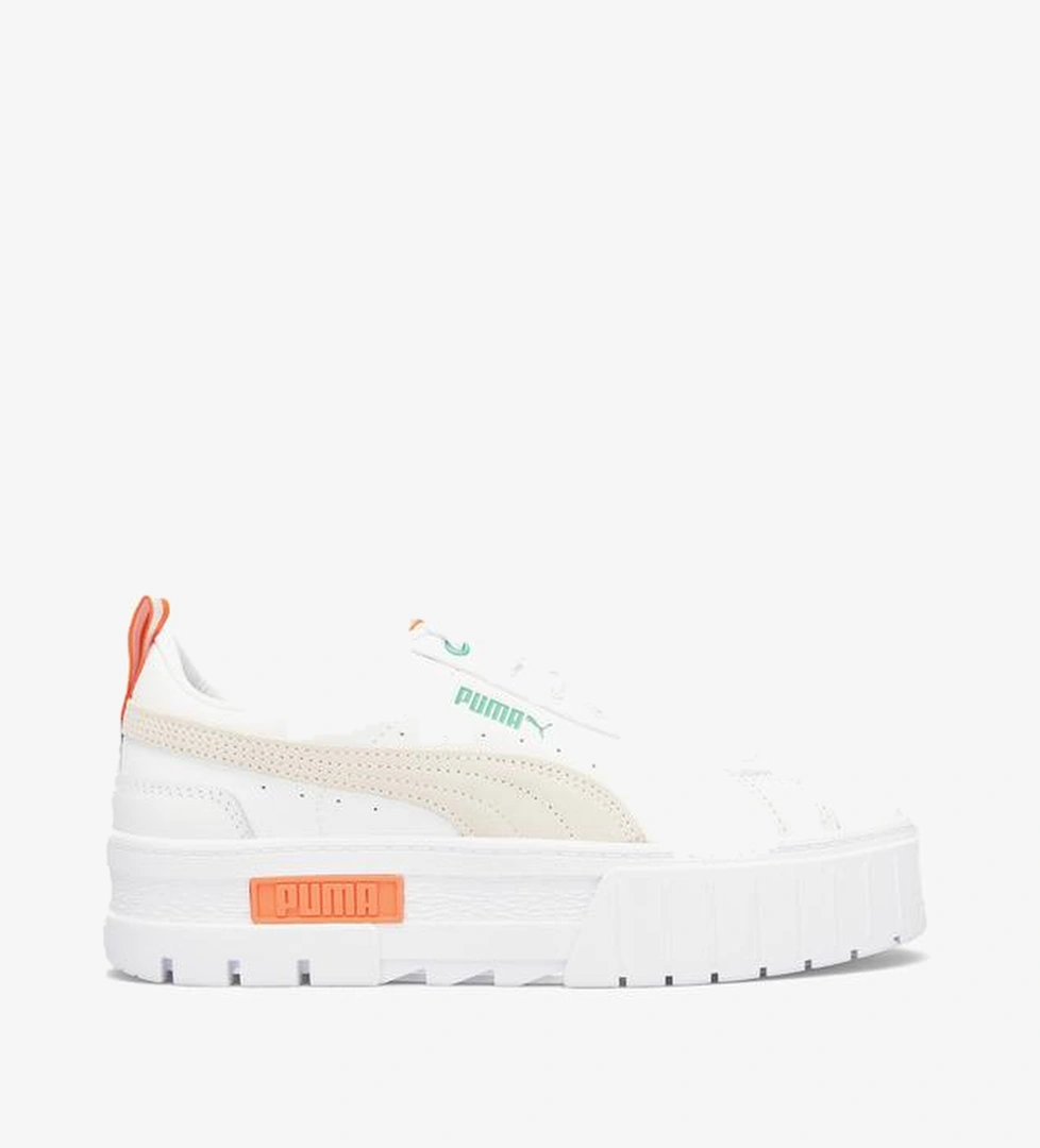 Puma Mayze Leather Kadın Beyaz Turuncu Spor Ayakkabı - Görsel 1