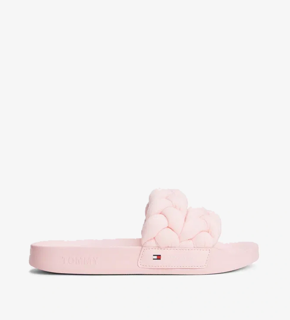 Tommy Jeans Logolu Kalın Örgülü Çift Bantlı Kadın Pembe Terlik - Görsel 1