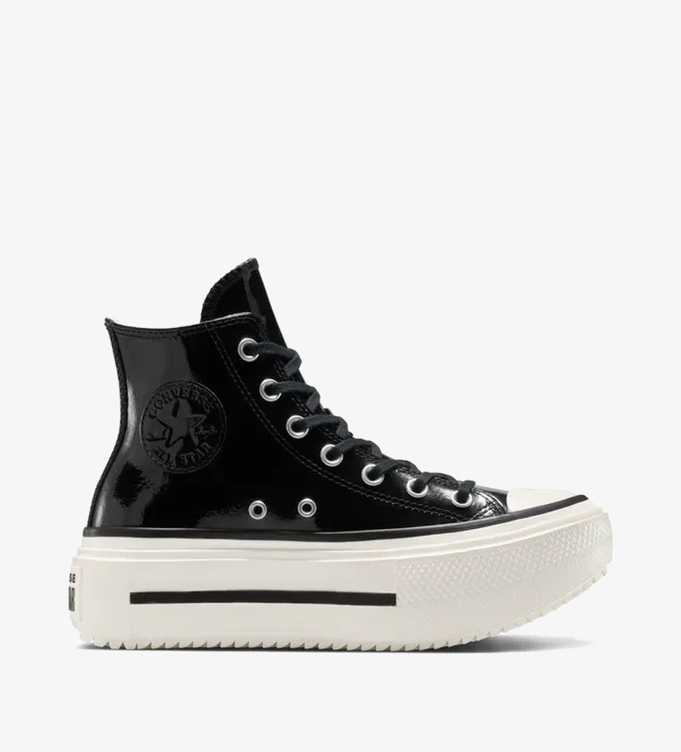 Converse Chuck Taylor All Star Lift Double Stack Platform Deri Kadın Siyah Sneaker