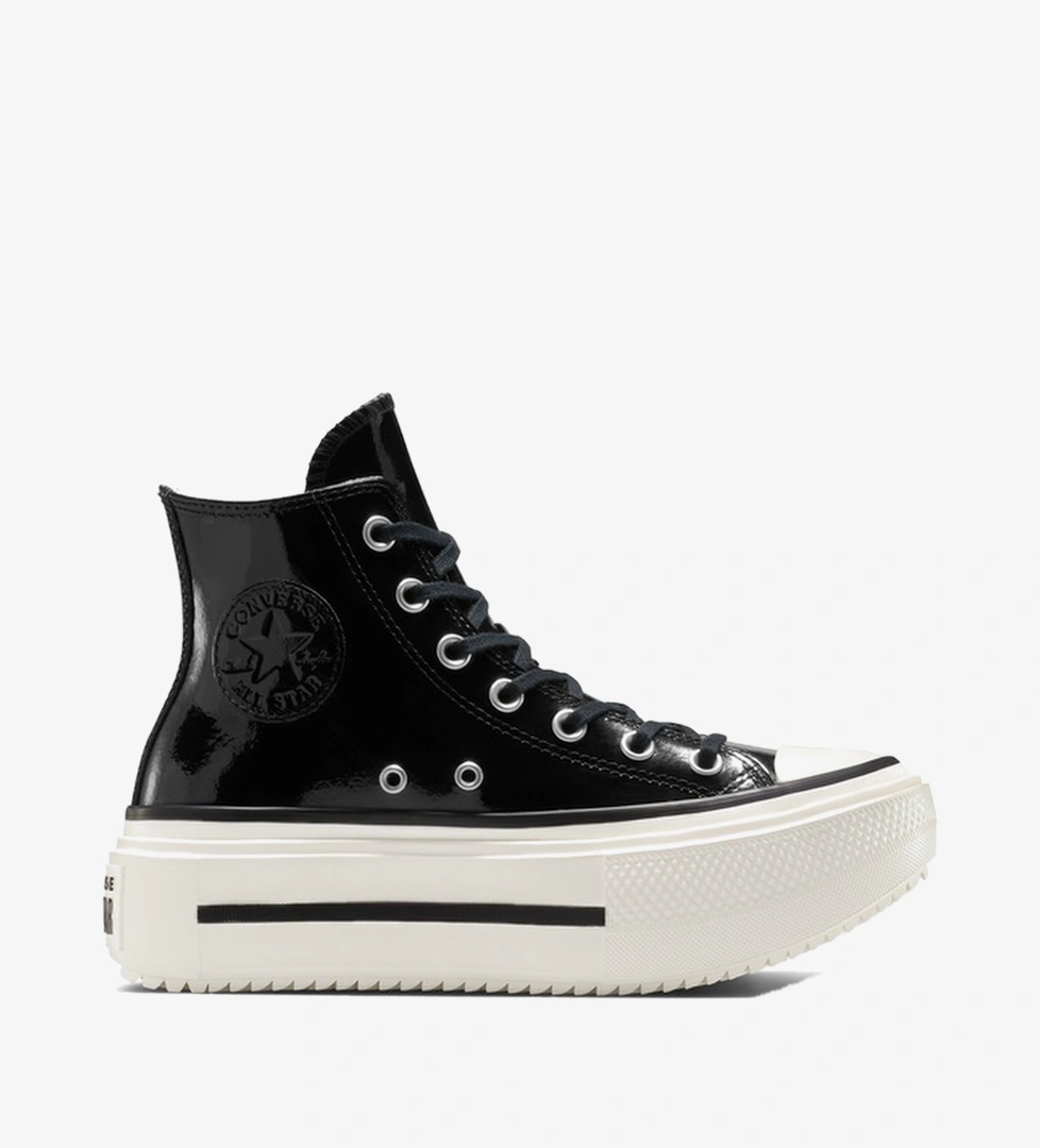 Converse Chuck Taylor All Star Lift Double Stack Platform Deri Kadın Siyah Sneaker