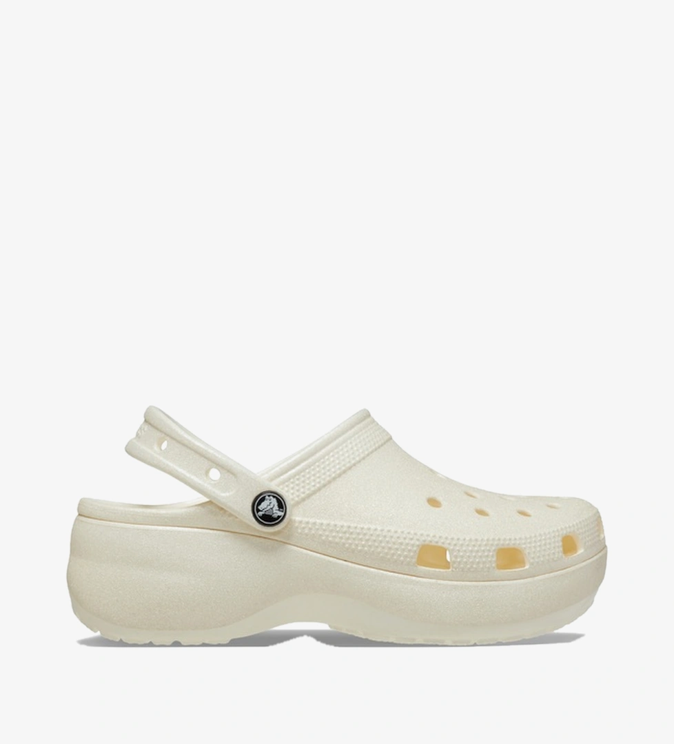Crocs Classic Platform Glitter Clog Kadın Krem Sandalet