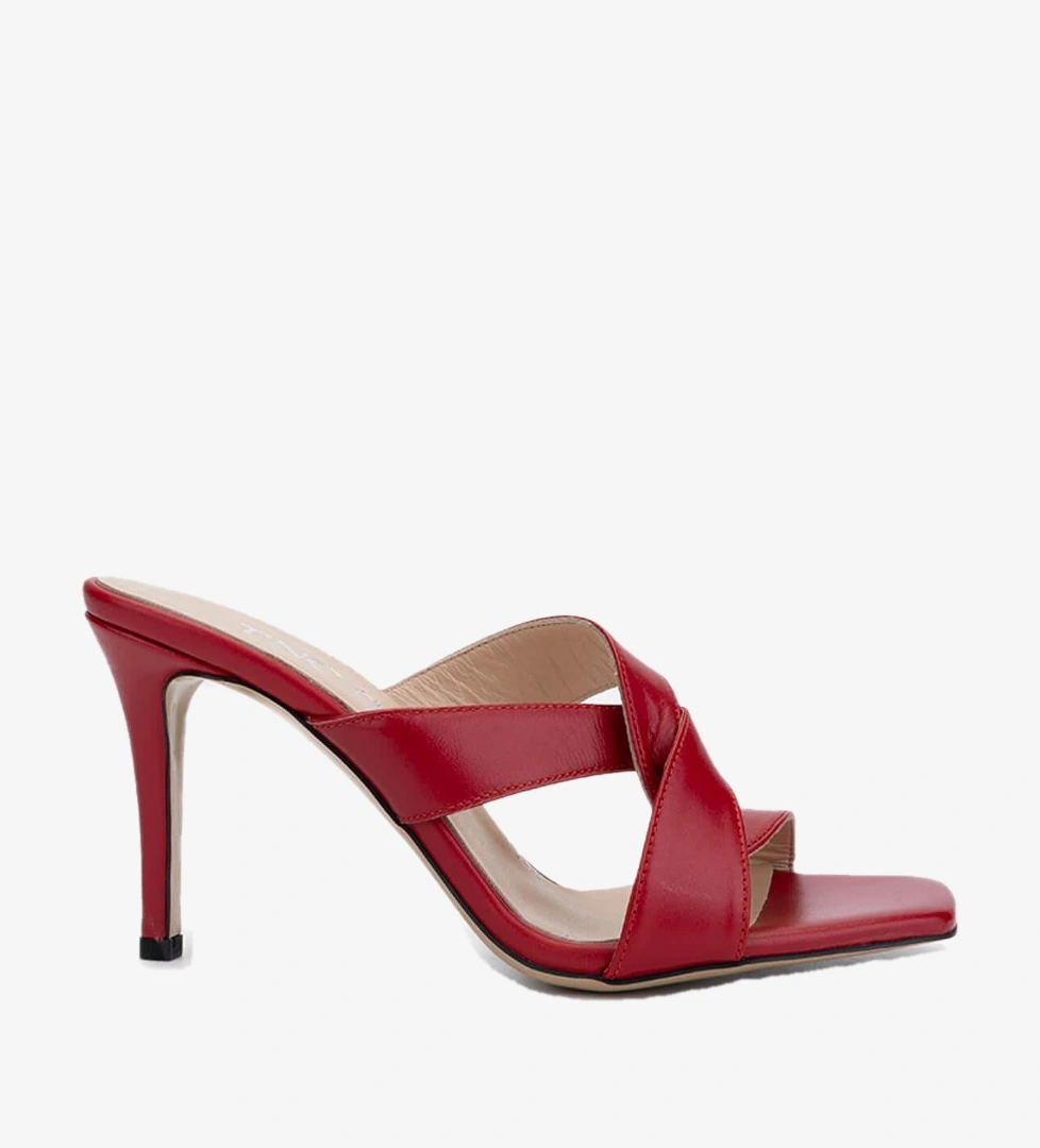 Tamer Tanca Pudra Tamer Tanca Hakiki Kadın Deri Topuklu Terlik