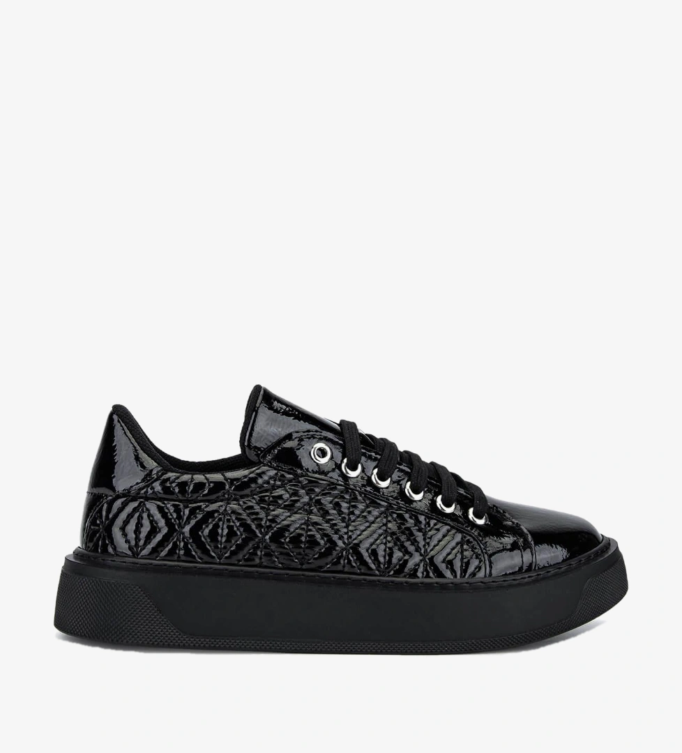 Tamer Tanca Kadın Suni Deri Siyah Rugan Sneakers & Spor Ayakkabı