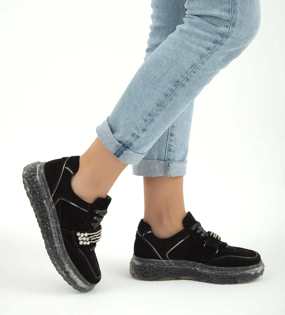 Tamer Tanca Kadın Hakiki Deri Siyah Süet Sneakers & Spor Ayakkabı
