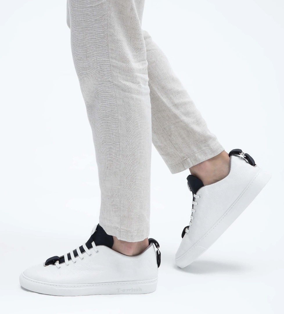 Franceschetti Beyaz Siyah Franceschetti Hakiki Erkek Deri Sneakers Spor Ayakkabı