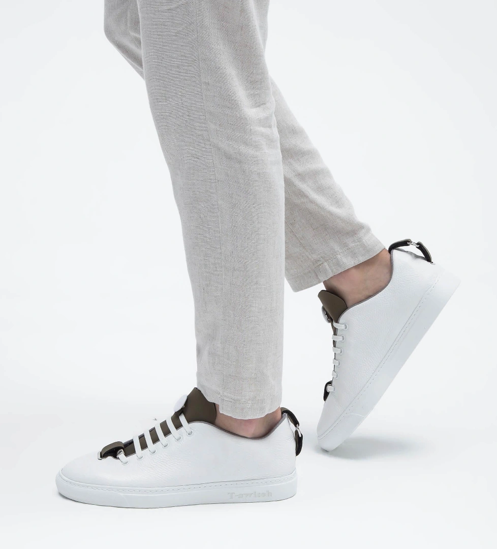 Franceschetti Beyaz Siyah Franceschetti Hakiki Erkek Deri Sneakers Spor Ayakkabı