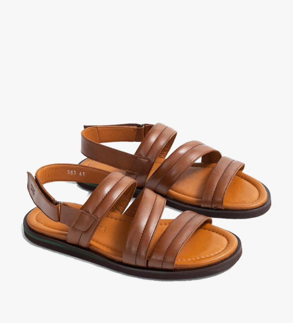 Tamer Tanca Lacivert Tamer Tanca Hakiki Erkek Deri Düz Sandalet