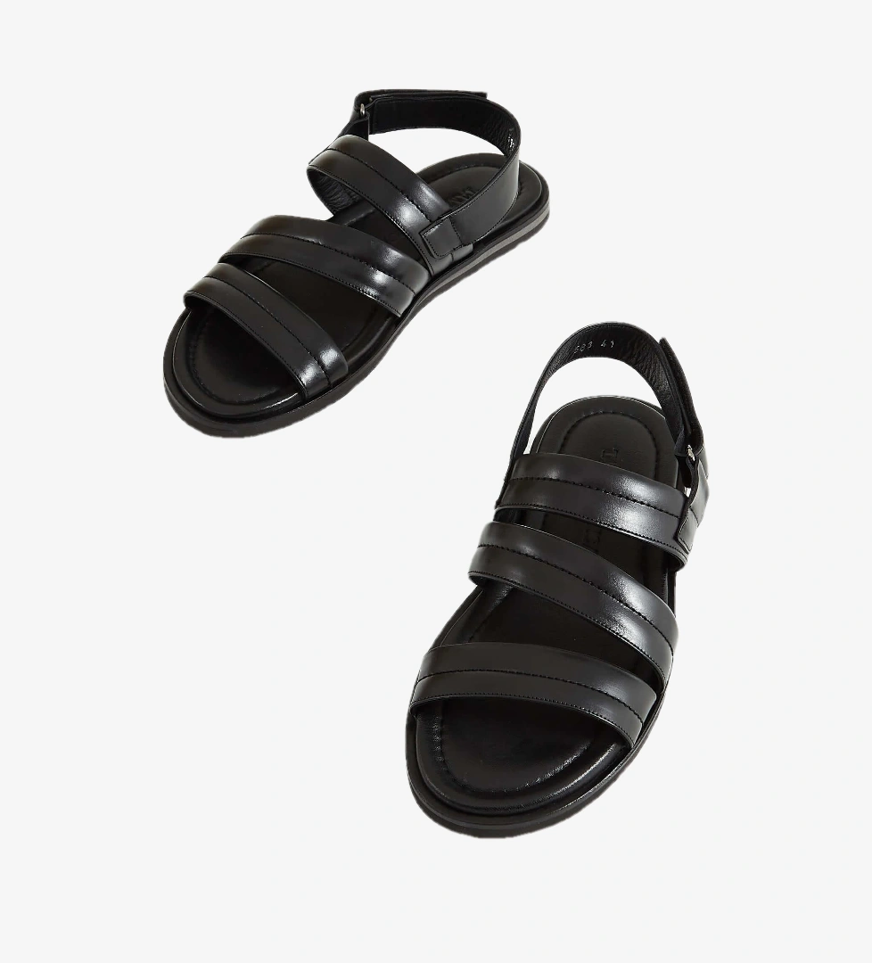 Tamer Tanca Lacivert Tamer Tanca Hakiki Erkek Deri Düz Sandalet