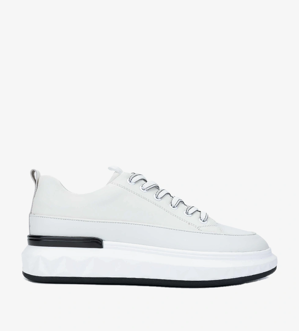 Tamer Tanca Erkek Hakiki Deri Beyaz Sneaker Ayakkabı