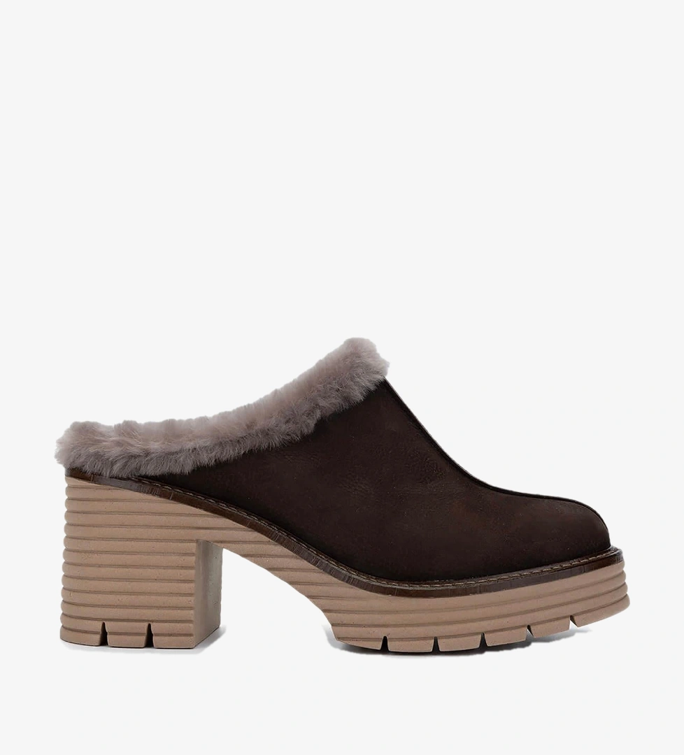 Tamer Tanca Siyah Nubuk Tamer Tanca Hakiki Deri Kadın Topuklu Terlik