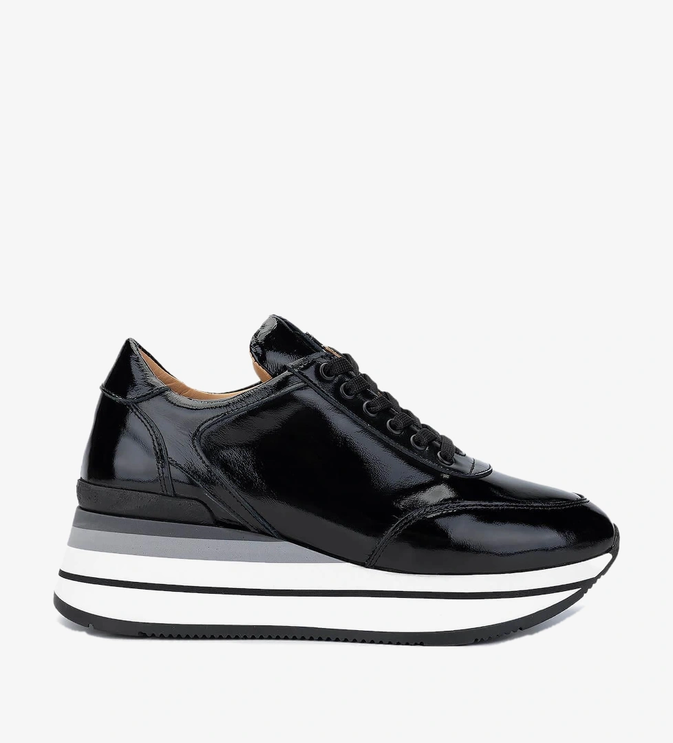 Tamer Tanca Kadın Hakiki Deri Siyah Rugan Sneakers & Spor Ayakkabı