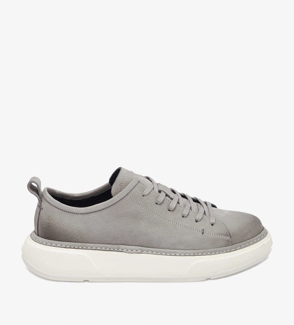 Gri Hakiki Nubuk Deri Erkek Sneaker - E25I1AY57165-A40
