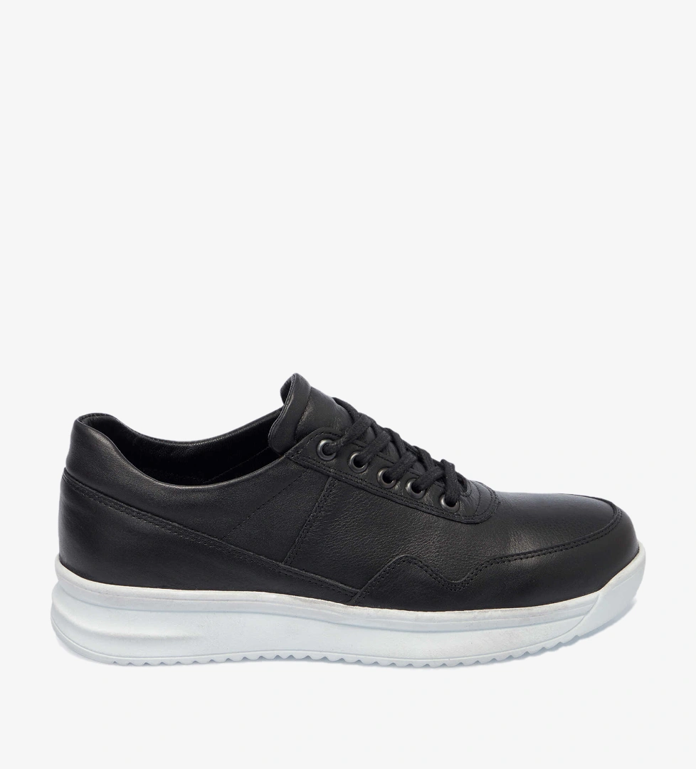 Siyah Hakiki Deri Erkek Sneaker - E25I1AY57305-A23