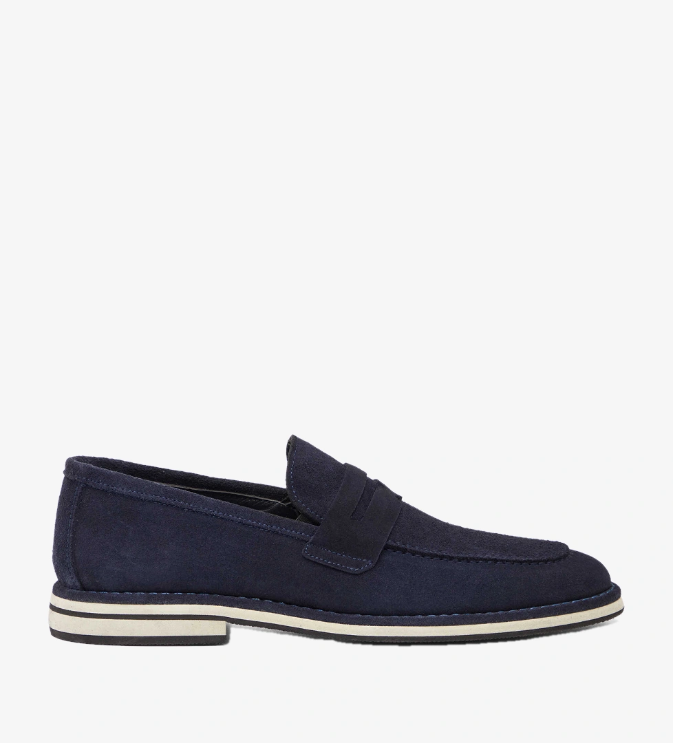 Lacivert Hakiki Süet Deri Erkek Loafer - E26I1AY57683-D44
