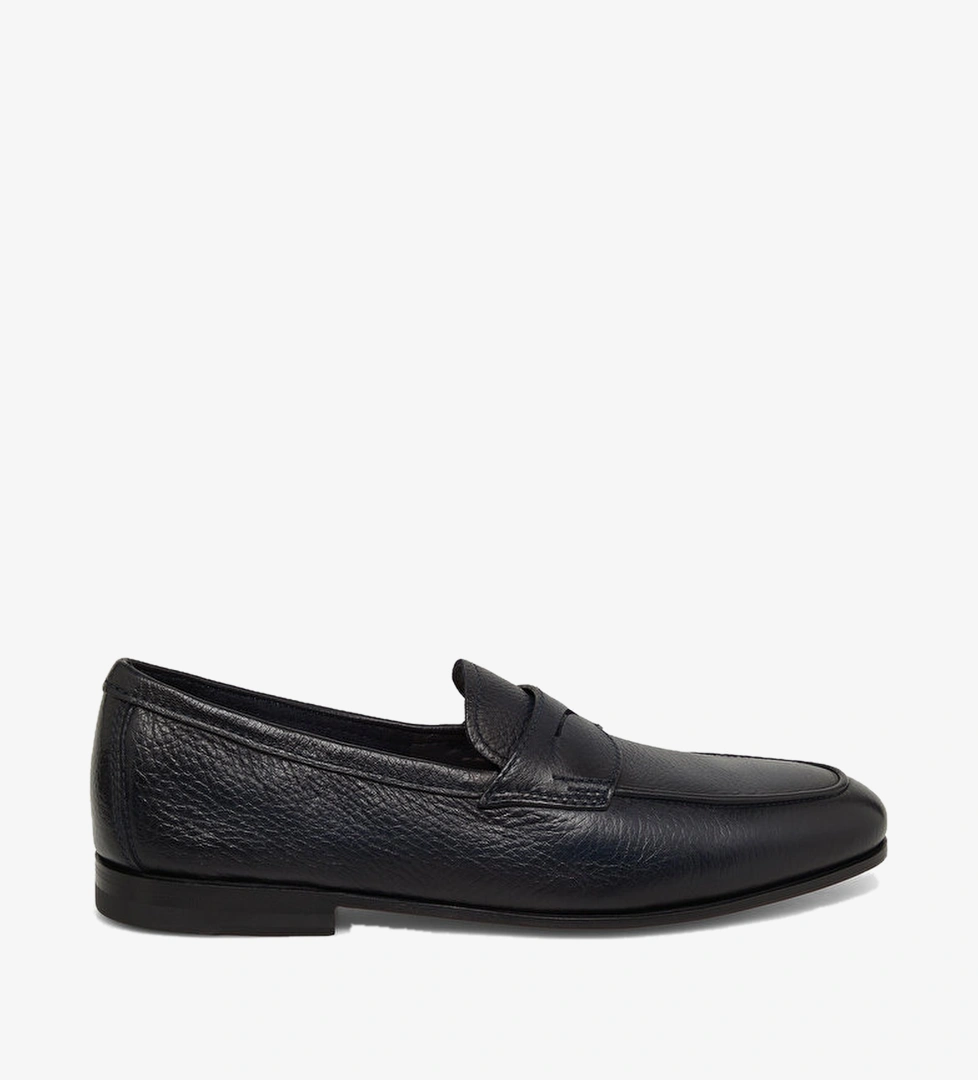 LACİVERT BANTLI DERİ LOAFER AYAKKABI